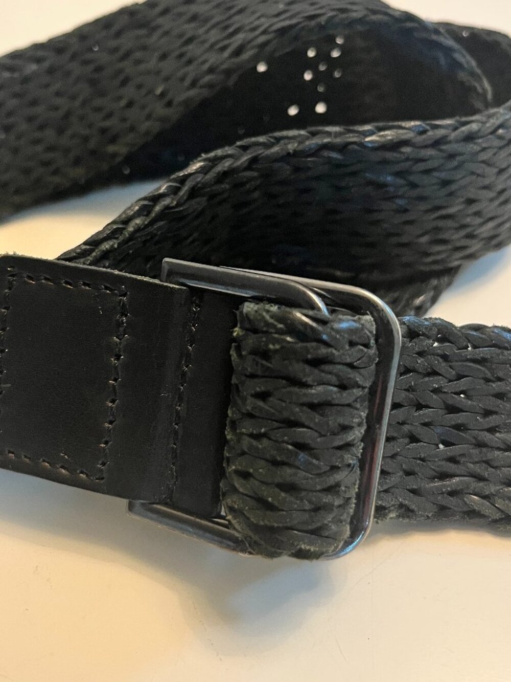 Black Braided Leather Belt Adjustable Woven Minimal Classic Vintage Style